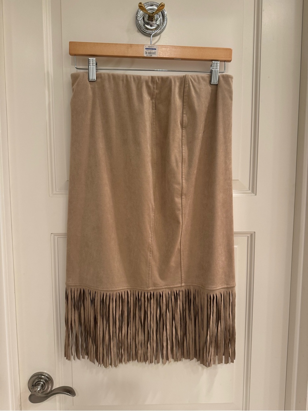 bobeau Taupe Suede-Style Fringe Midi Skirt